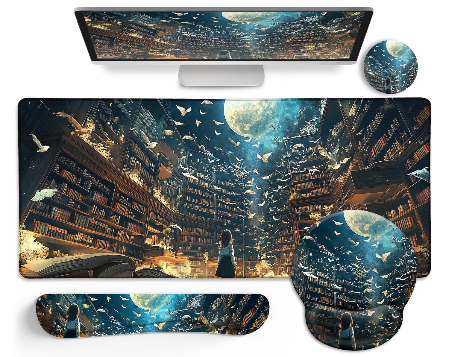LIMKRIAN Goth Skull Mouse Pad Set Large Desk Mat for Desktop Decor