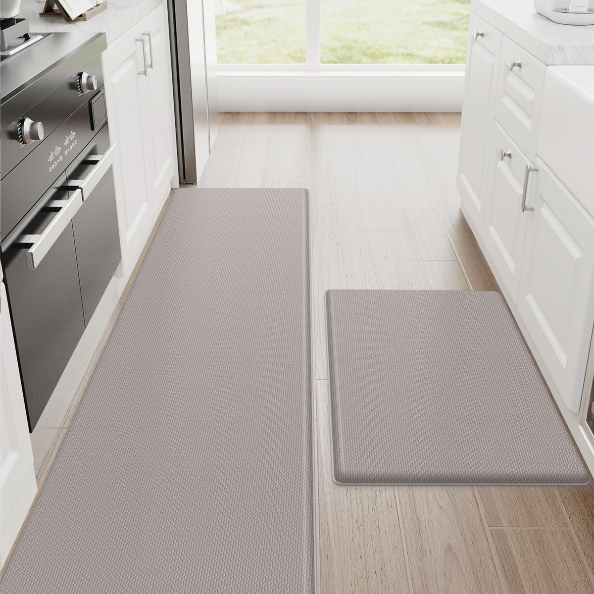 StepRite Kitchen Mats for Floor, 2-Piece Anti-Fatigue Kitchen Rugs, Black