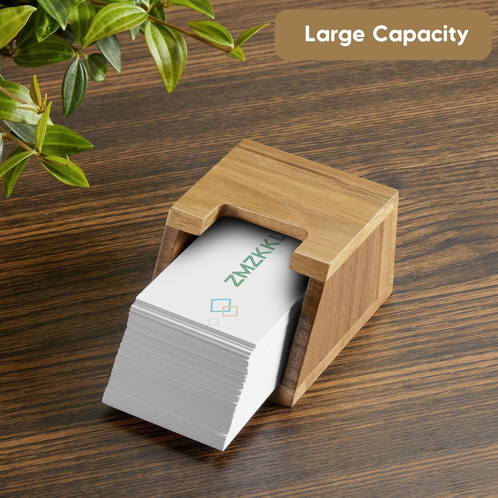 Acacia Wood Business Card Holder for Desk - Vertical Business Card Display Stand - Wooden Business Card Organizer for Office Tabletop Desktop