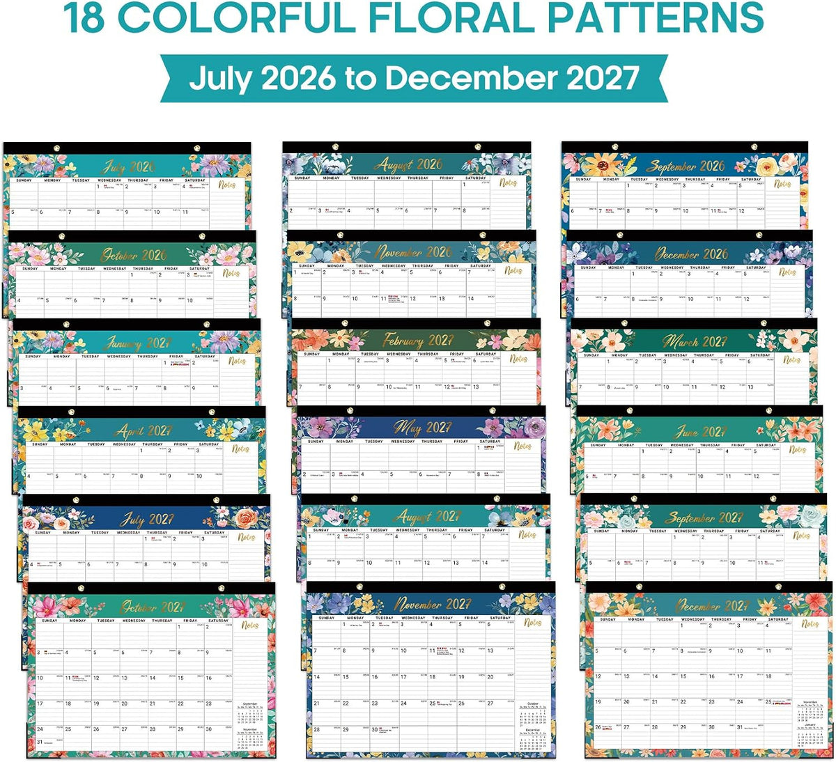 Taja Desk Calendar 2026-2027, Jul 2026-Dec 2027, 18-Month, 17" x 12"
