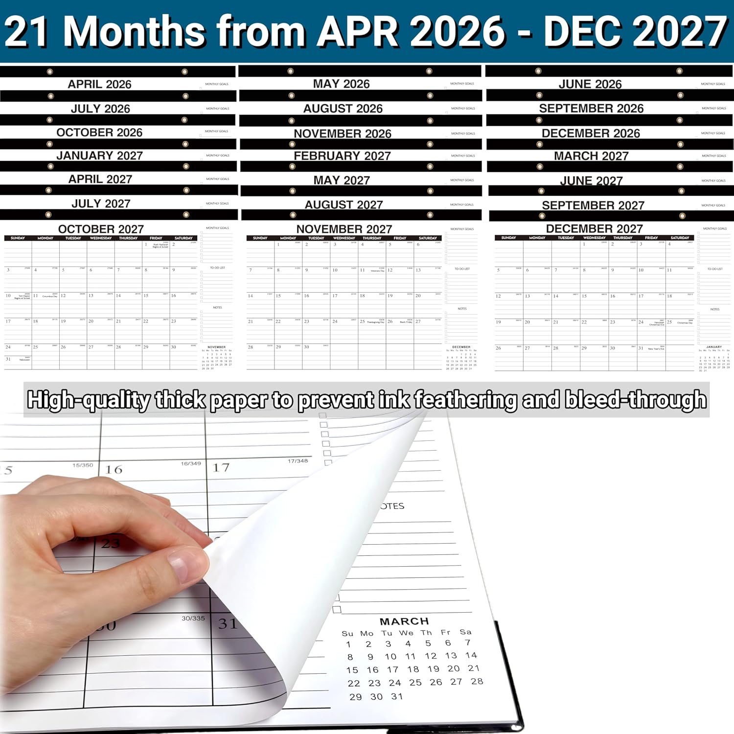 Desk Calendar 2026-2027, 18-Month Wall Calendar Through Dec 2027, 17"x12"