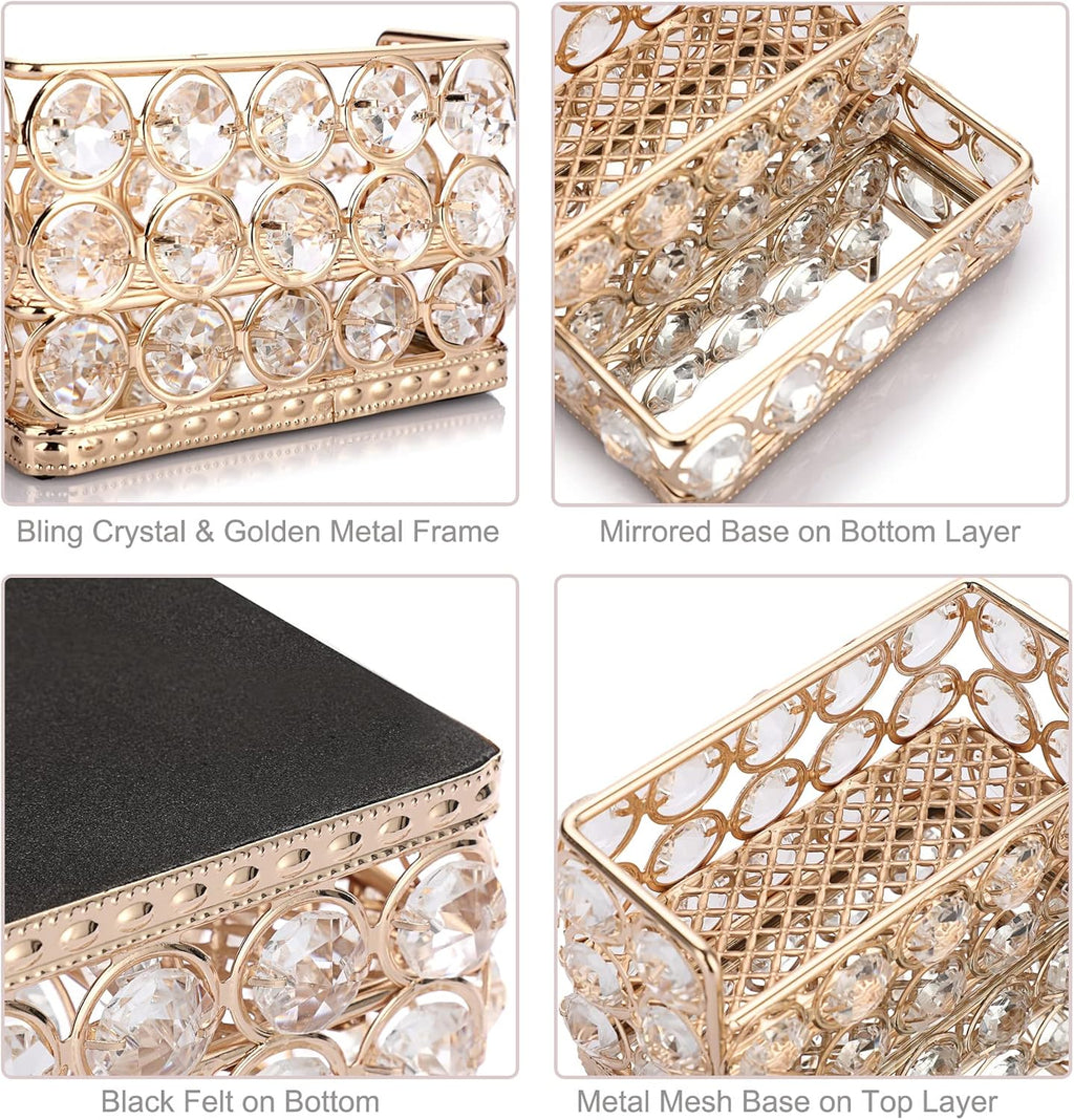 Hipiwe 2 Tiers Crystal Business Card Holder Gold Mirrored Cards Organizer