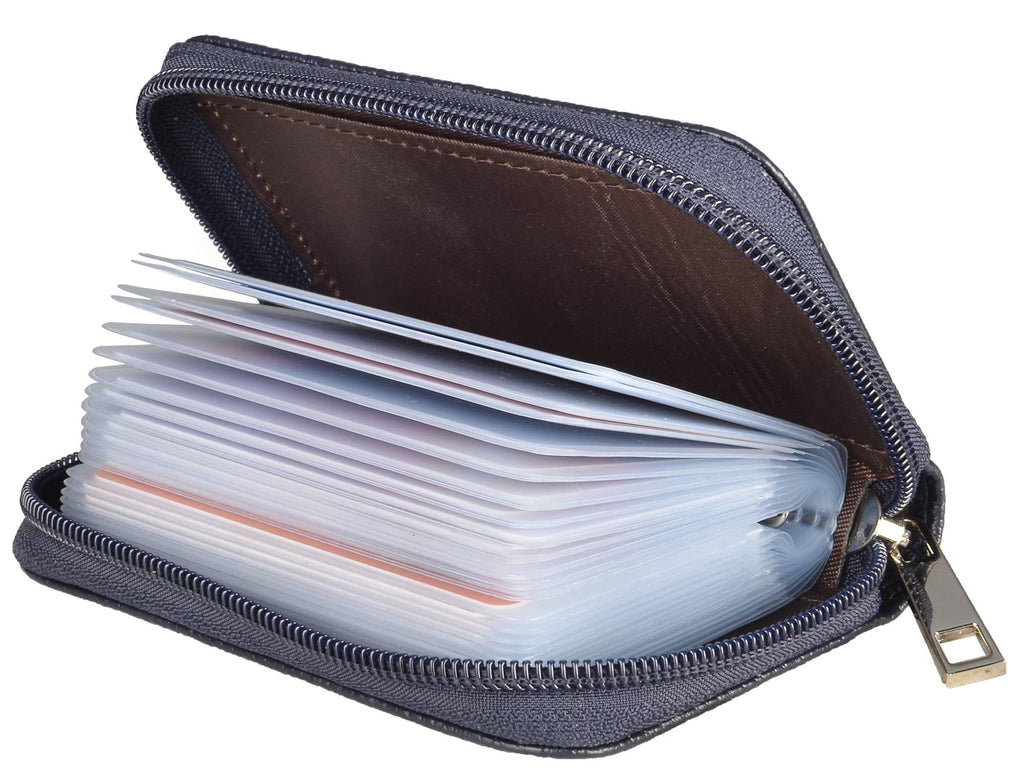 Easyoulife Genuine Leather Credit Card Holder Zipper Wallet With 26 Card Slots