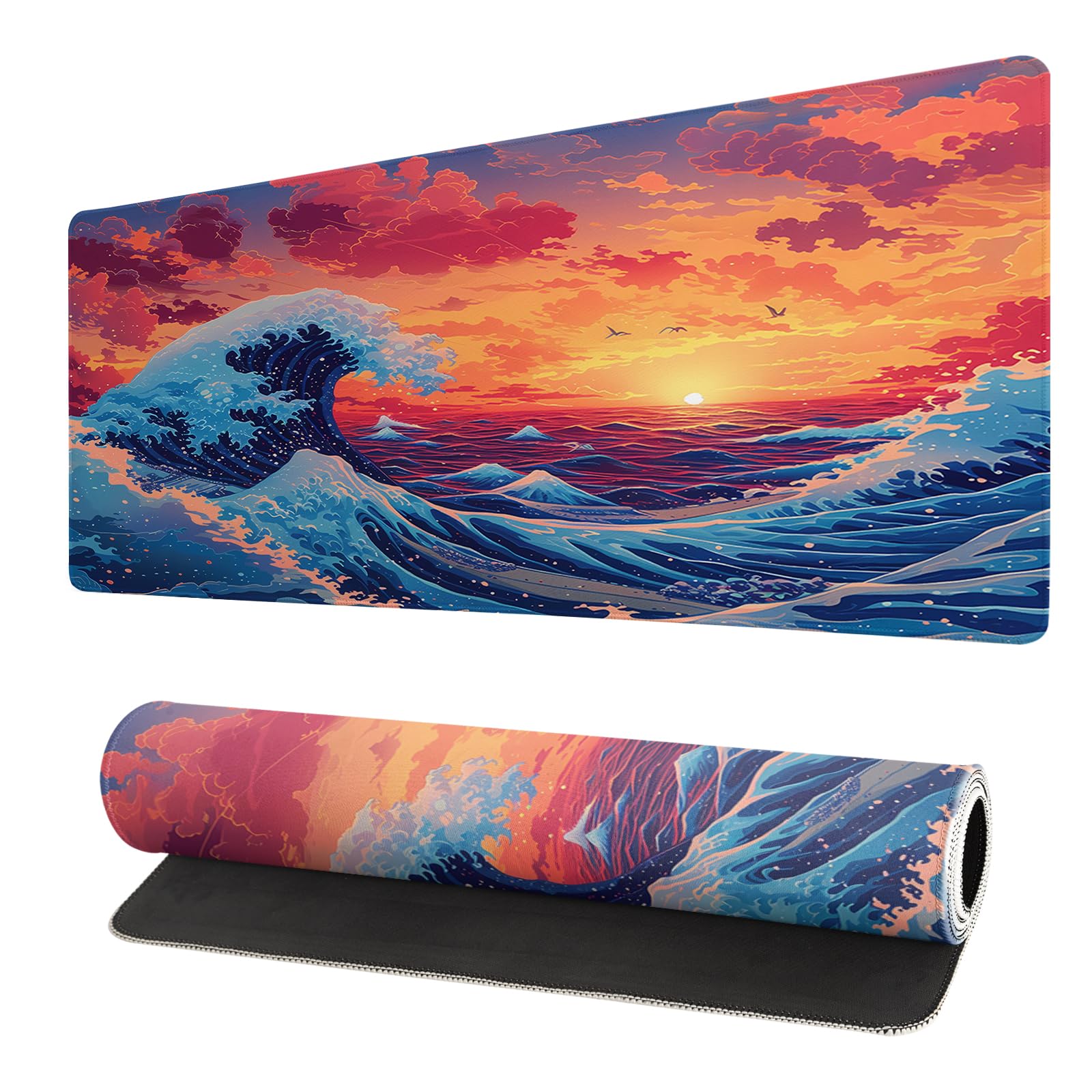 Japanese Mouse Pad, Large Japanese Desk Mat, XL Anime Gaming Keyboard Mat, Non-Slip Rubber Base, Big Extended Desk Protector for Home Office, 31.5”x11.8”