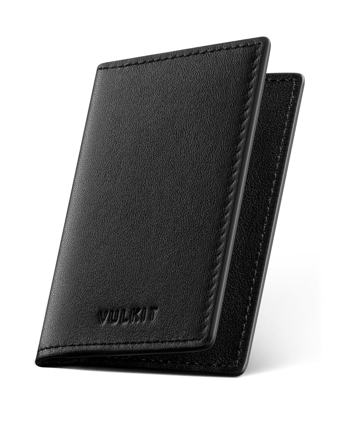 VULKIT Leather Business Card Holder 2 Sided Slim Business Name Card Organizer for Men or Women, Up to hold 20 cards (Vintage Brown)