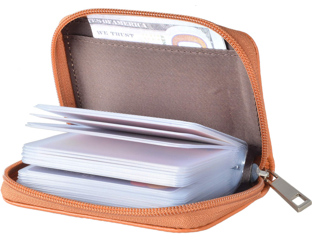 Easyoulife Genuine Leather Credit Card Holder Zipper Wallet With 26 Card Slots