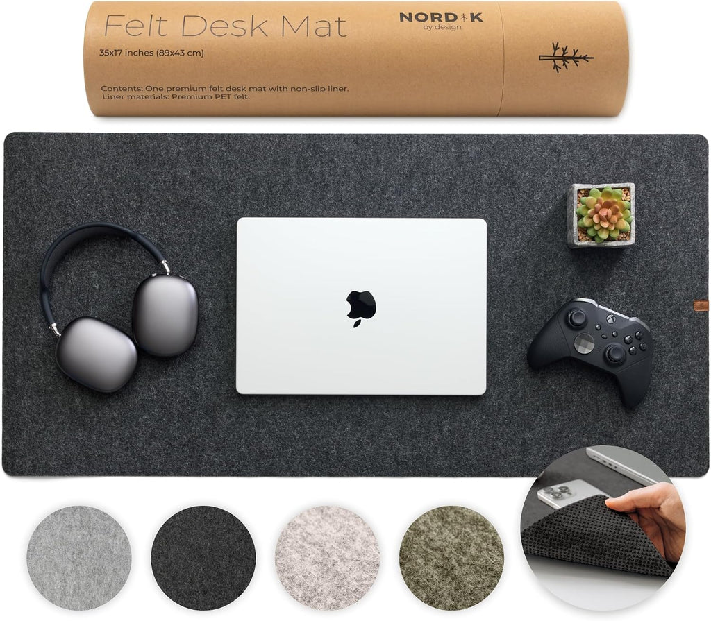 Nordik Felt Desk Mat - Large Felt Desk Pad - Charcoal 35 x 17 inches