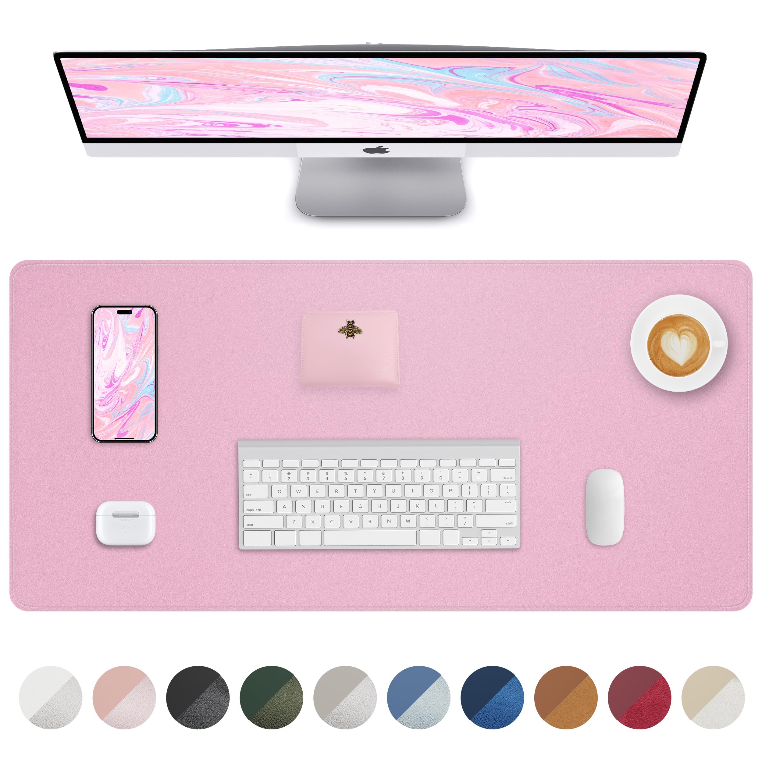 AFIING Large Desk Mat 55" x 24" - PU Leather Desk Pad Protector, Waterproof Non-Slip Extended Mouse Pad for Office Desk, Keyboard, Laptop and Home Workspace (Black)