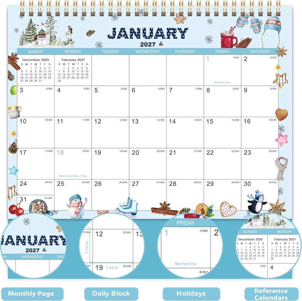 2027 Desk Calendar - Standing Flip Desk Calendar 2027, Jan 2027 - Dec 2027