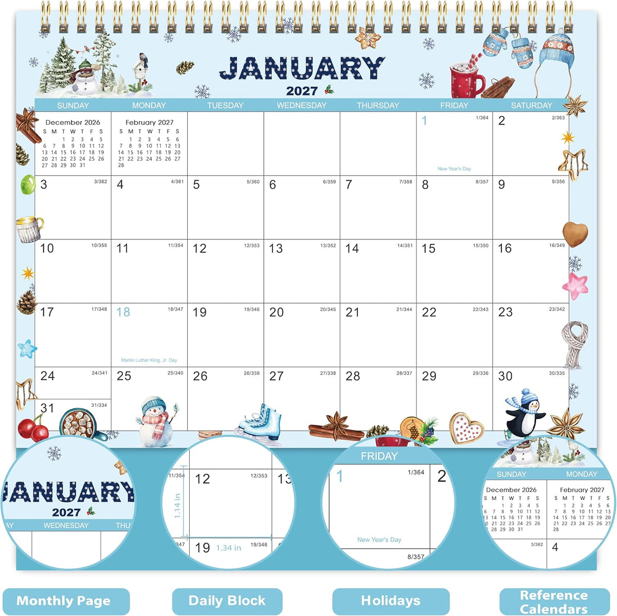 2027 Desk Calendar - Standing Flip Desk Calendar 2027, Jan 2027 - Dec 2027