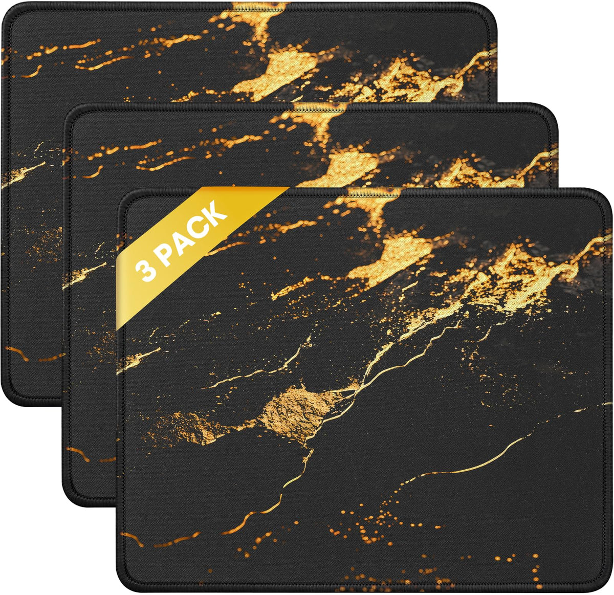 JIKIOU 3 Pack Mouse Pad with Stitched Edge, Perfect Size 10.2x8.3in Black