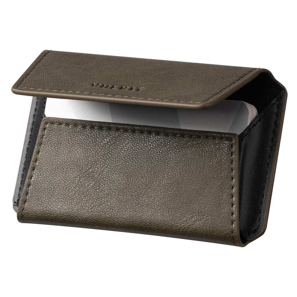 VULKIT Leather Business Card Holder Case for Men Slim Pocket Business Card Wallet Name Card Case Holder, Holds 20 Business Cards Brown