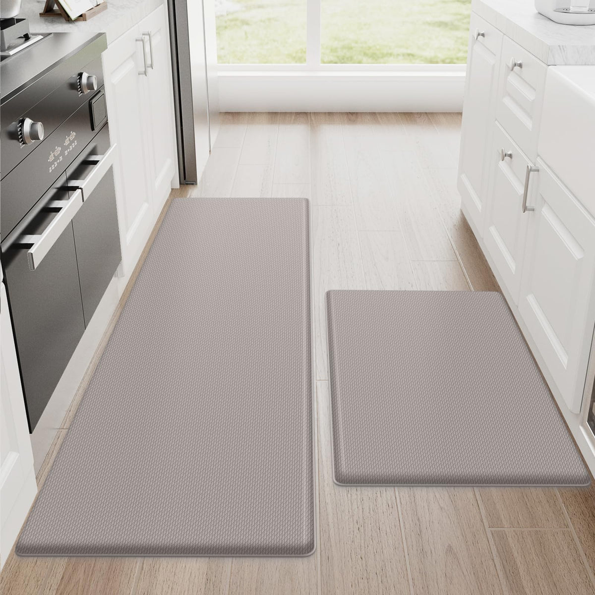 StepRite Kitchen Mats for Floor, 2-Piece Anti-Fatigue Kitchen Rugs, Black