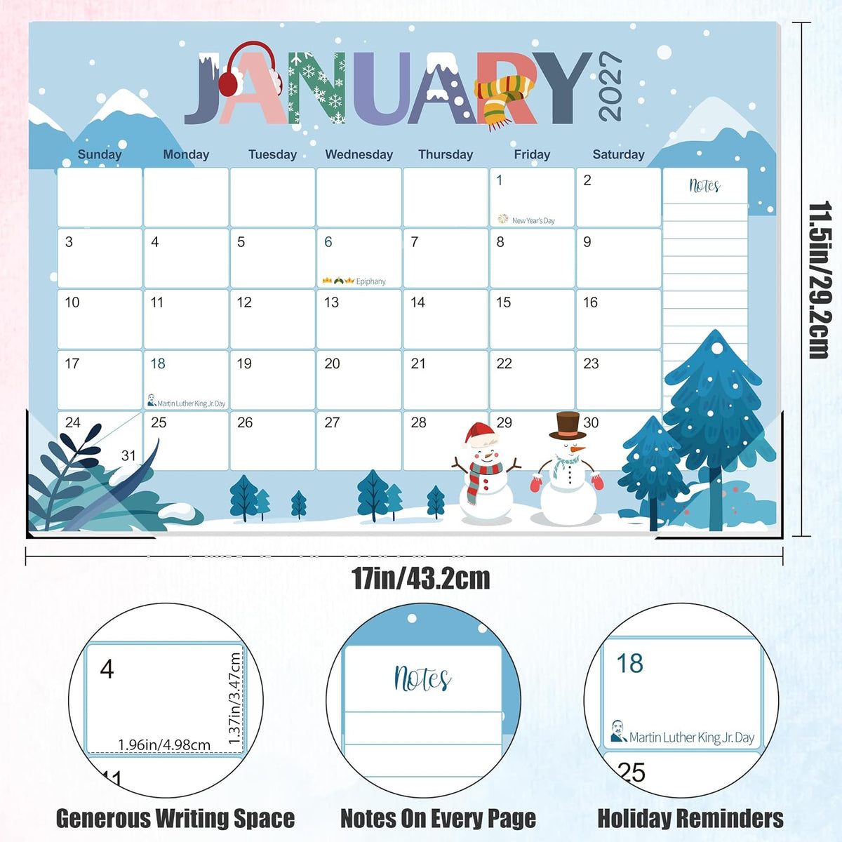 GuassLee Desk Calendar 2027, 21 Month Oct 2026-Jun 2028, 17"x11.5"