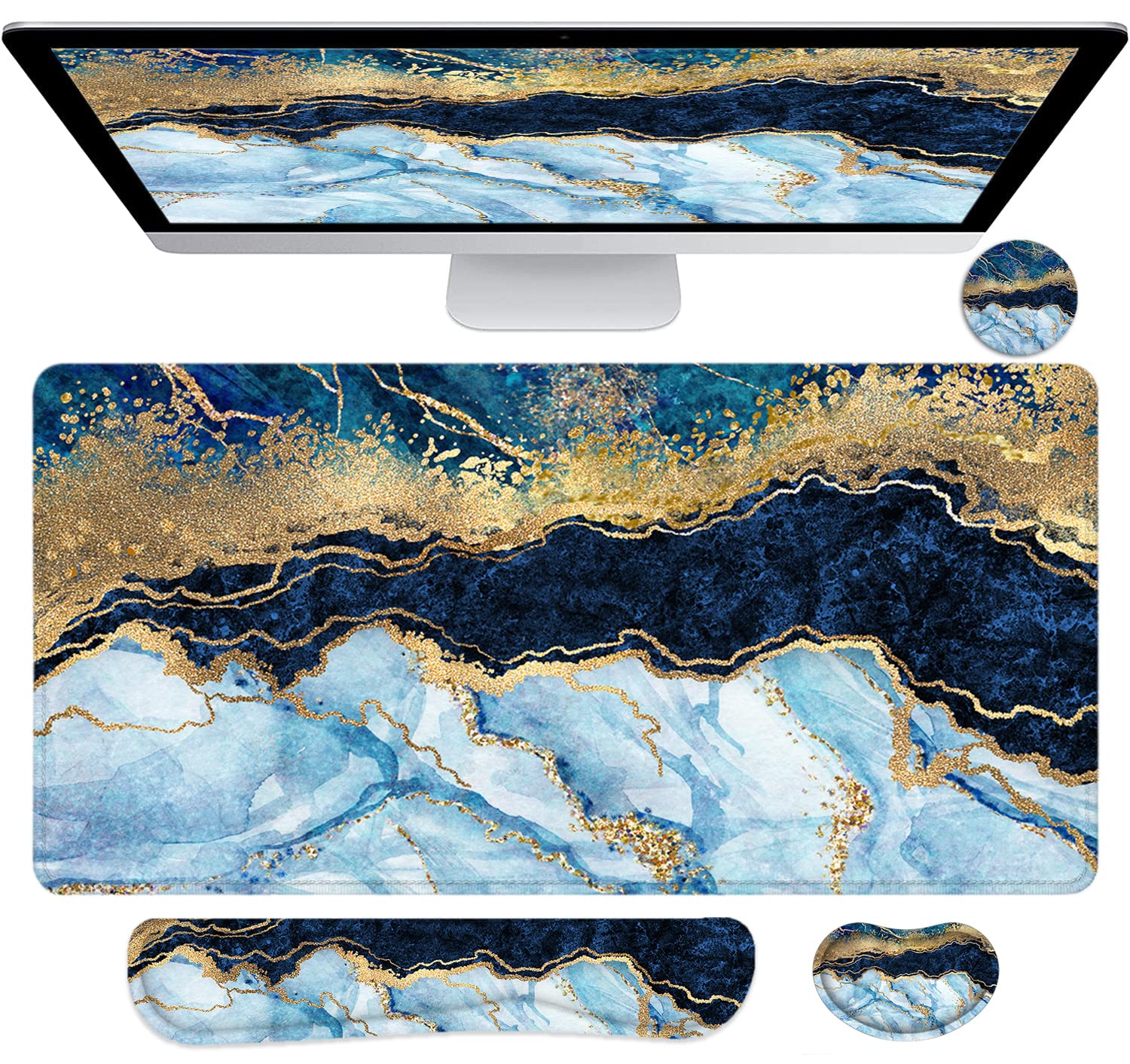 Large Mouse Pad with Wrist Rest, 4-in-1 Wrist Rest for Keyboard and Mouse