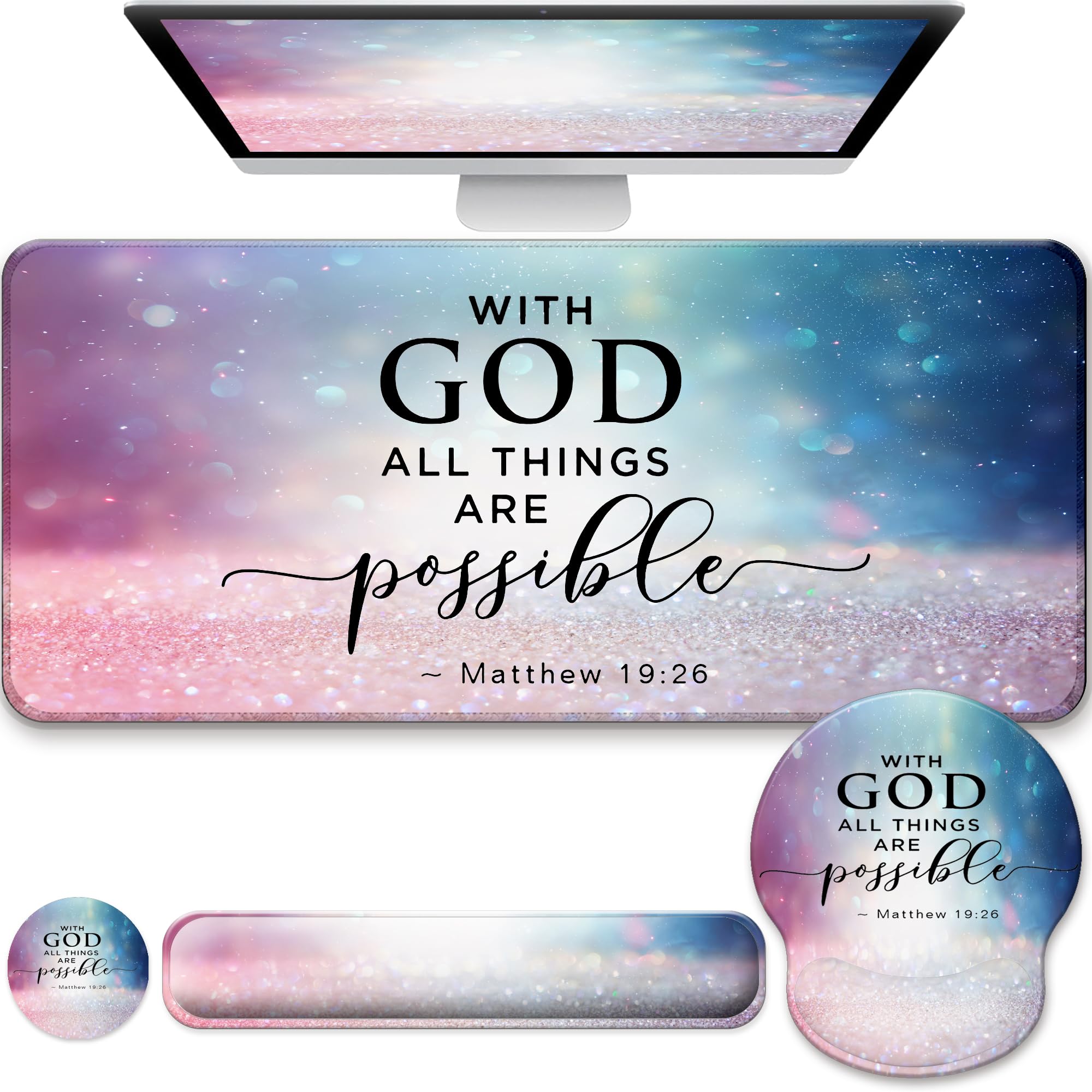 Desk Mat Set Keyboard and Mouse Pad with Wrist Rest Support