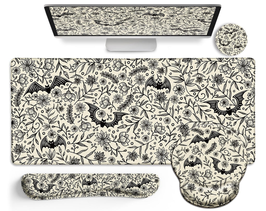 LIMKRIAN Goth Skull Mouse Pad Set Large Desk Mat for Desktop Decor