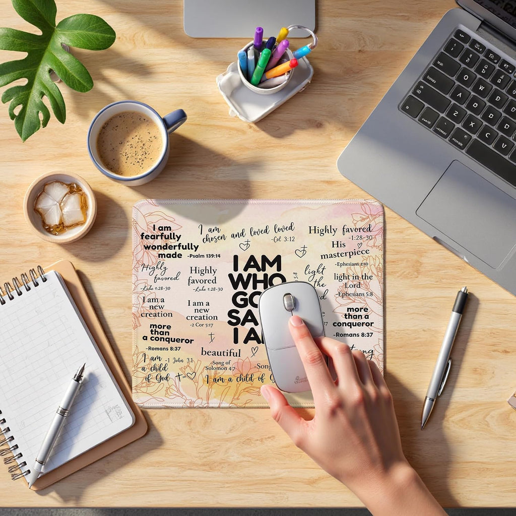 Inspirational Christian God Says I Am Mouse Pad, Minimalist Boho Floral Bible Verse Affirmation Mouse Pads Mousepad for Home Office Dorm Computers Laptop Supplies Desk Accessories, 9.5x7.9 Inch