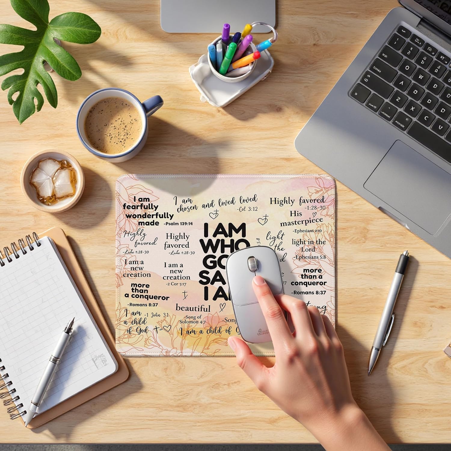 Inspirational Christian God Says I Am Mouse Pad, Minimalist Boho Floral Bible Verse Affirmation Mouse Pads Mousepad for Home Office Dorm Computers Laptop Supplies Desk Accessories, 9.5x7.9 Inch