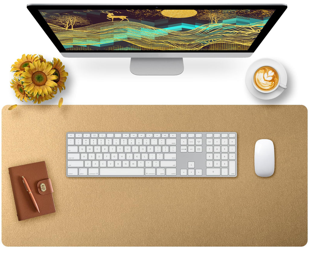 Bloss Leather Desk Pad and Keyboard Wrist Rest, Large Mouse Pad + Keyboard Pad+Mouse Wrist Support, Non-Slip Desk Mat Protector for Office, Home(31.5×15.7 Inches,Beige)