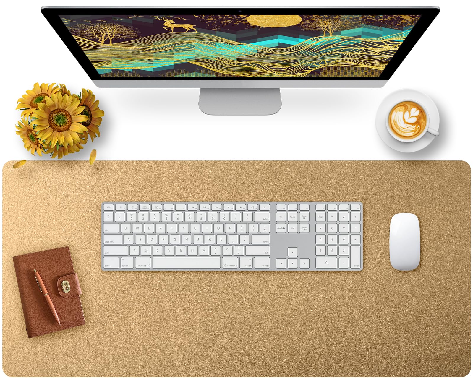 Bloss Leather Desk Pad and Keyboard Wrist Rest, Large Mouse Pad + Keyboard Pad+Mouse Wrist Support, Non-Slip Desk Mat Protector for Office, Home(31.5×15.7 Inches,Beige)