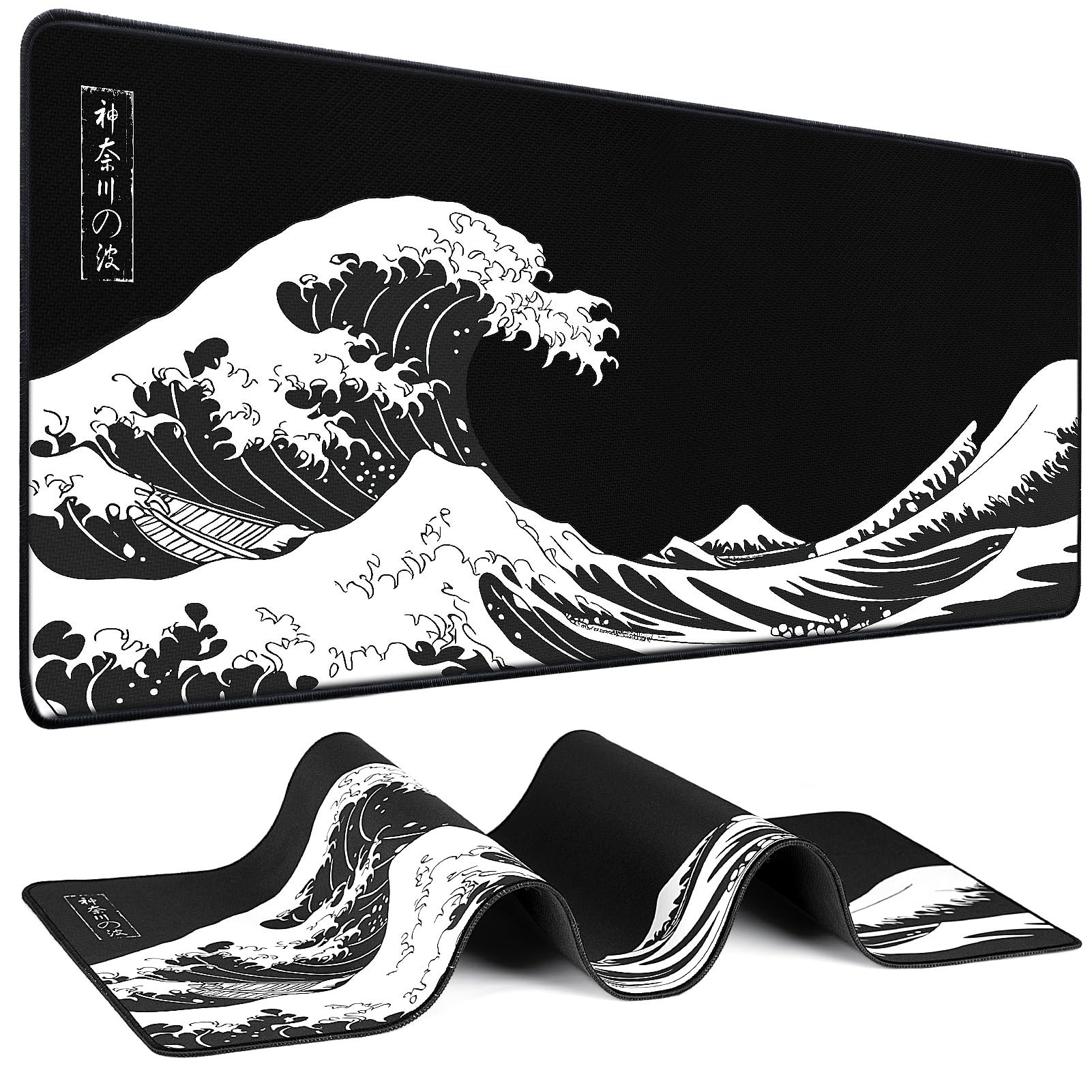 Mouse Pad Gaming - Desk Mat for Keyboard and Mouse - Kanagawa Large Mouse Pad for Desk, Japanese Sea Wave Mousepad (31.5 x 11.8inch) with Non-Slip Base, Desks Pad Mat for Game, Office and Home