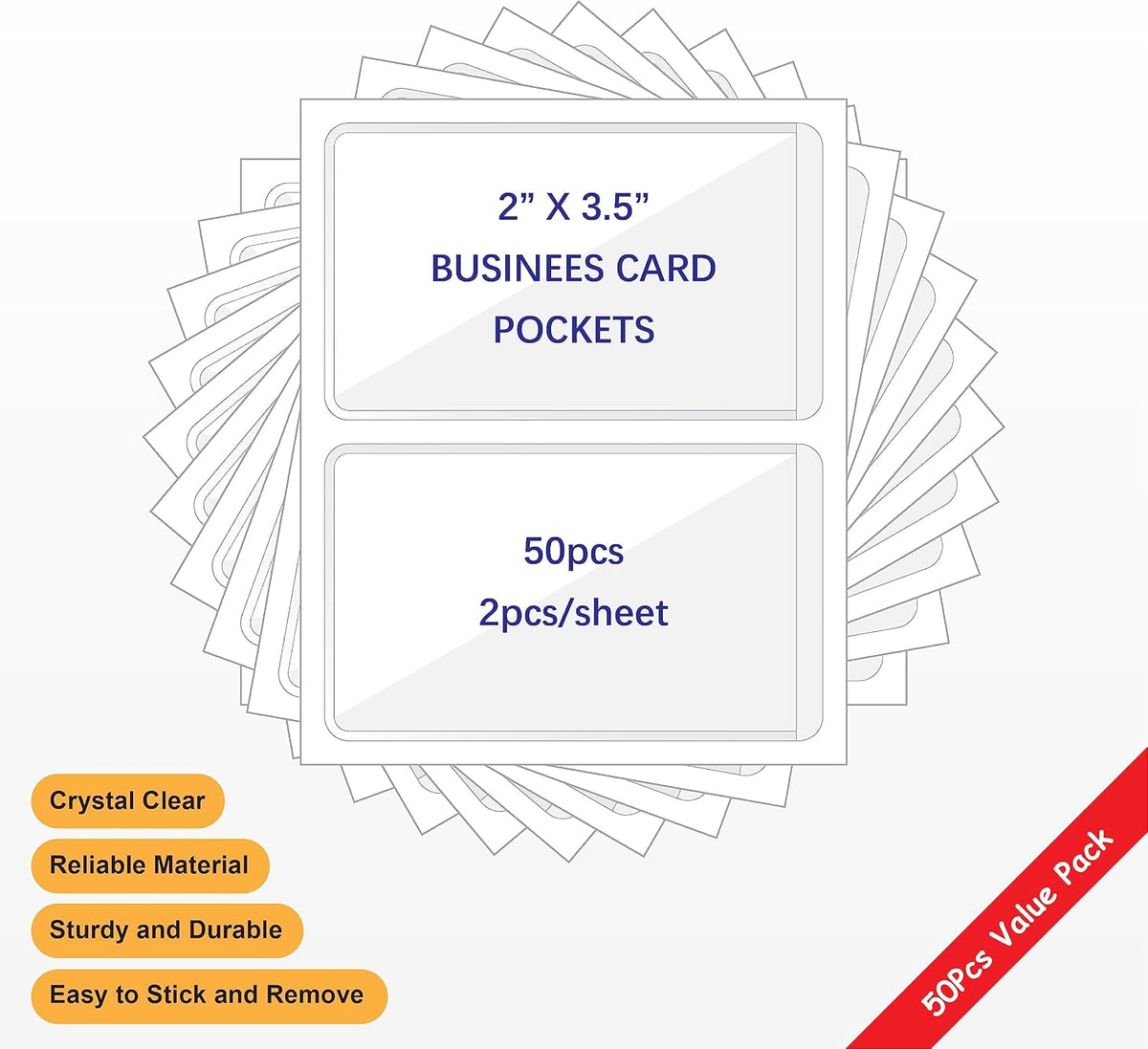 IMAGAME Clear Adhesive Business Card Pockets, 50 Pack