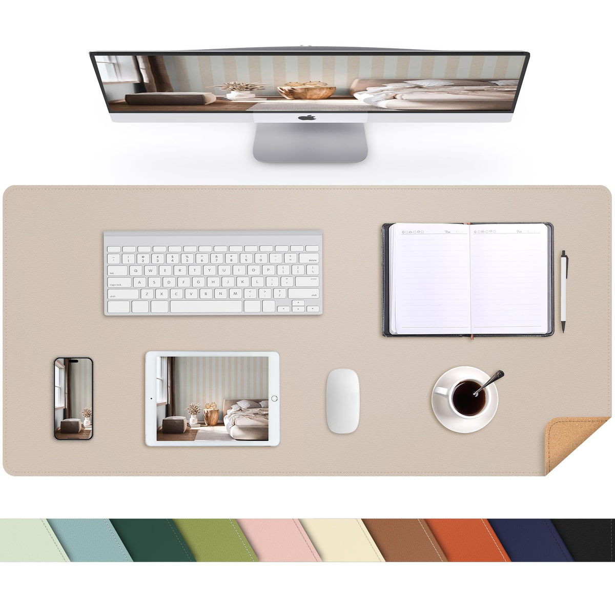 AFIING Large Desk Mat, 47" x 17", Black