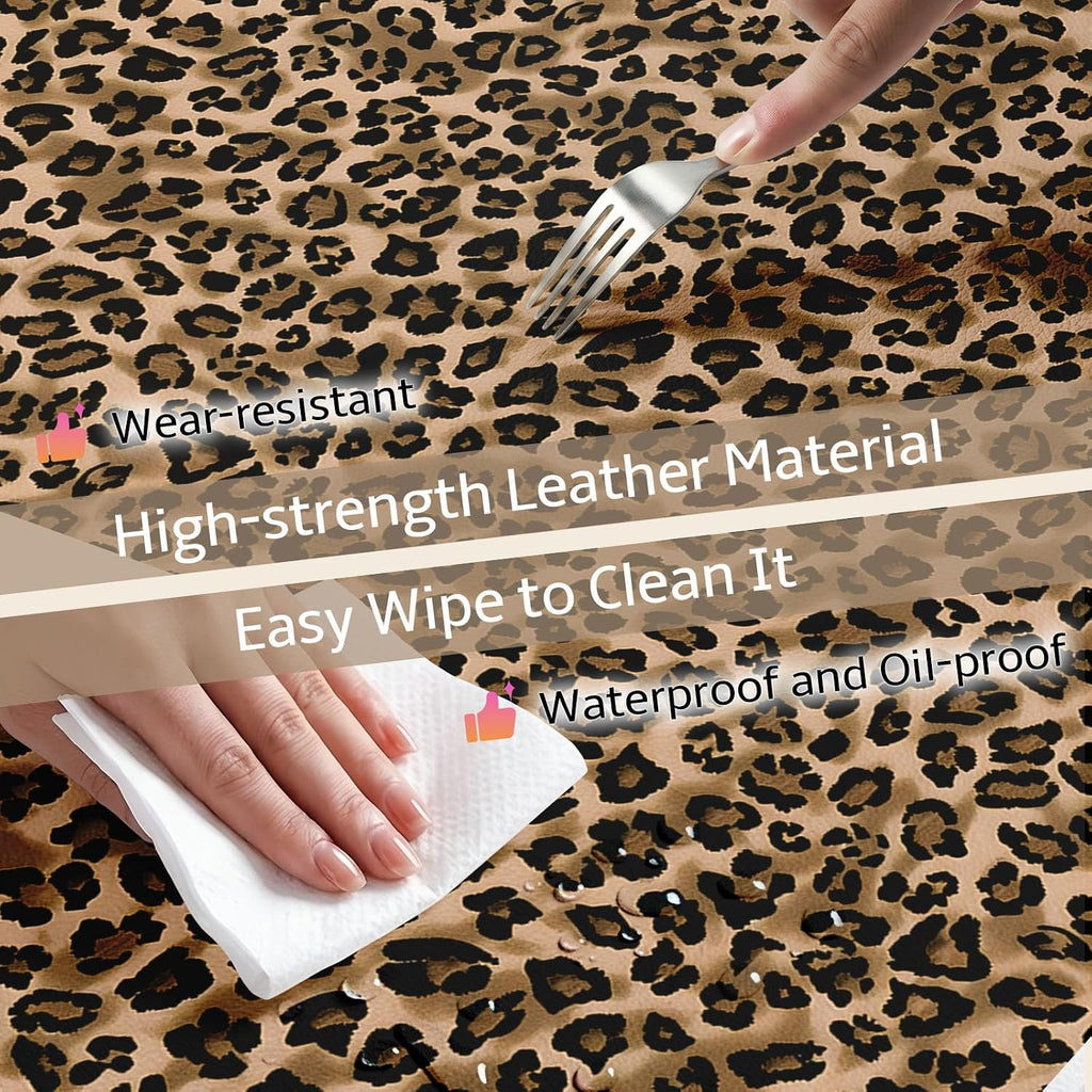 Leather Desk Mat for Keyboard, Extra Large Mouse Pad, Leopard