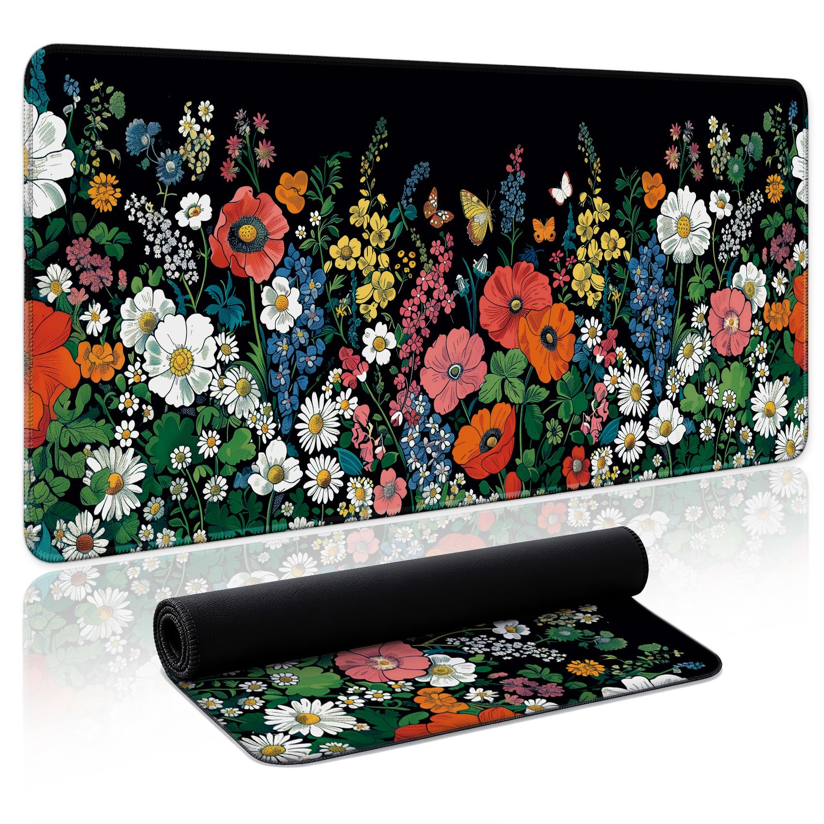 Aesthetic Desk Mat, Cute Enchanted Garden Desk Pad Protector for Work & Decor, 31.5" x 11.8", Pretty Non-Slip Extended Mouse Pad for Office or Home