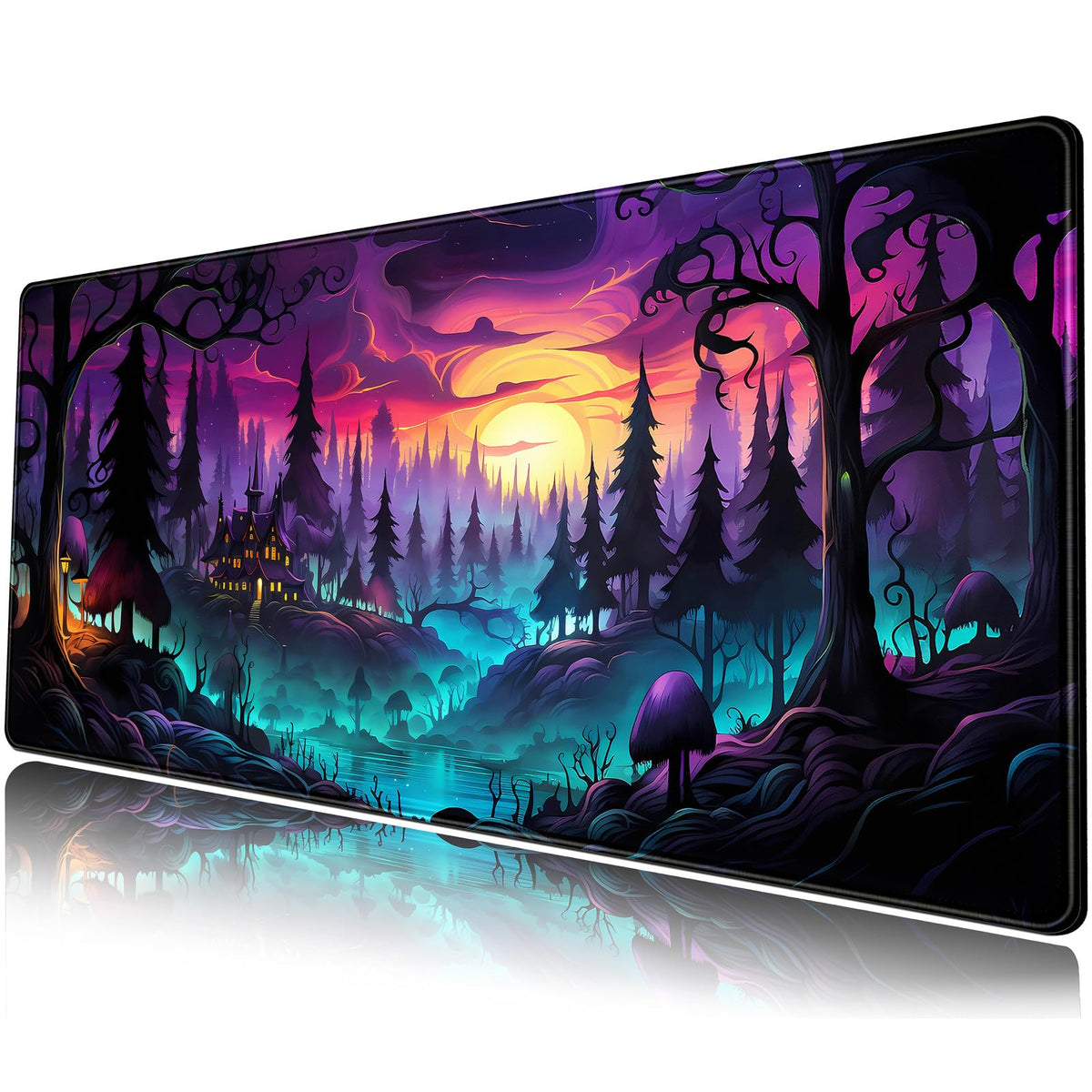 Dark Cottagecore Desk Mat Black Purple Flower XL Mouse Pad Large Gaming Mousepad Extended Vintage Aesthetic Desk Pad Keyboard Mouse Mat 31.5 x 11.8 in for Work Game Office Decor
