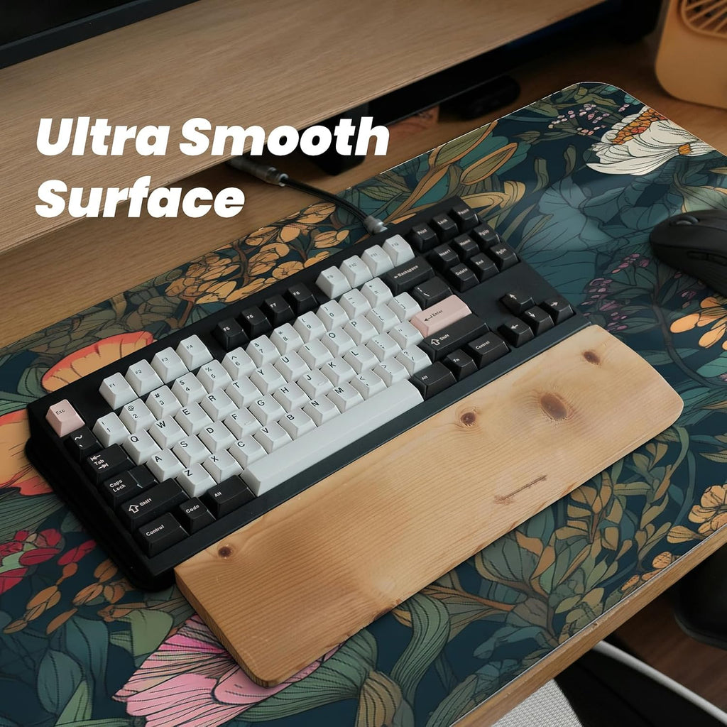 Gaming Mouse Pad, Large 31.5 x 11.8 inches Mousepad, Long Keyboard Pad, Cute Mouse Mat for Computer with Stitched Edges and Non-Slip Base (Wildflower)