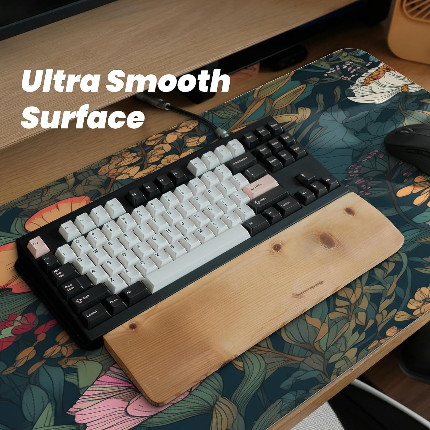 Gaming Mouse Pad, Large 31.5 x 11.8 inches Mousepad, Long Keyboard Pad, Cute Mouse Mat for Computer with Stitched Edges and Non-Slip Base (Wildflower)
