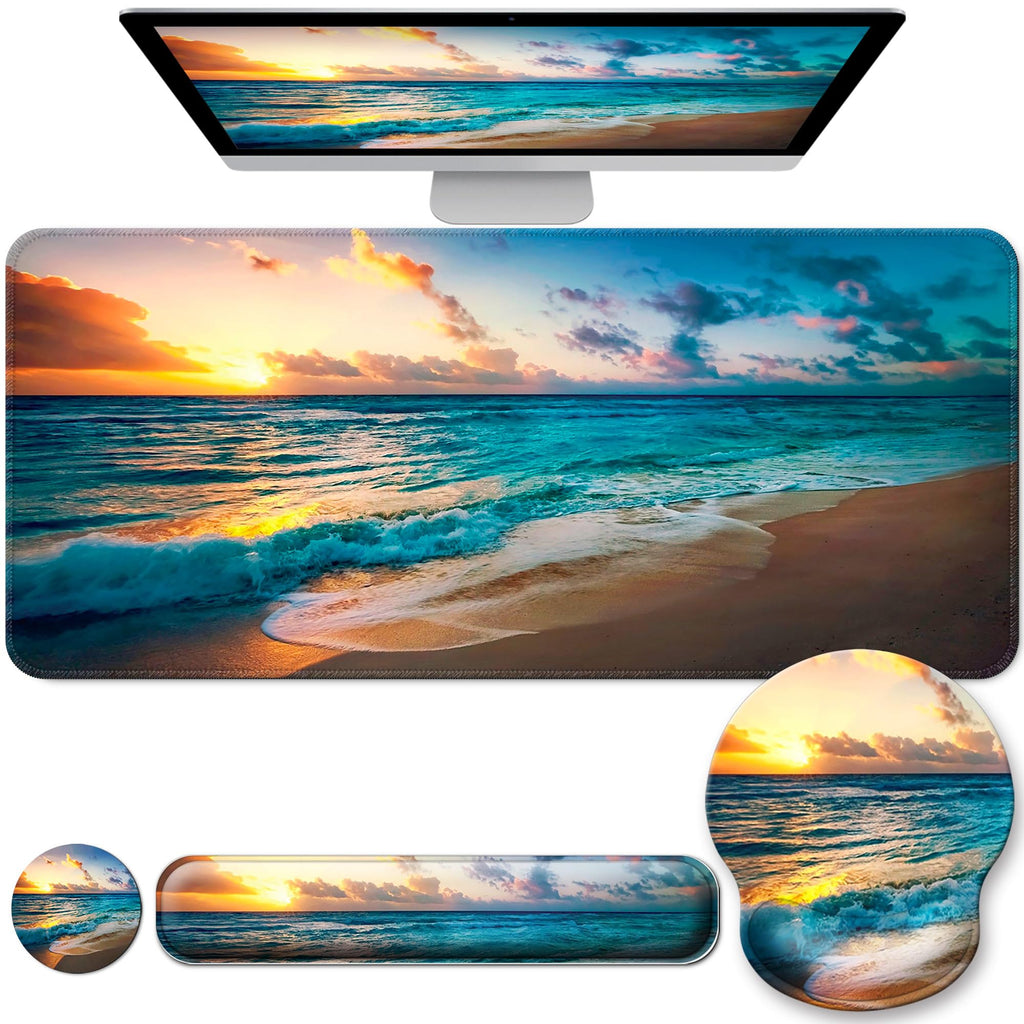 Desk Mat Set Keyboard and Mouse Pad with Wrist Rest Support