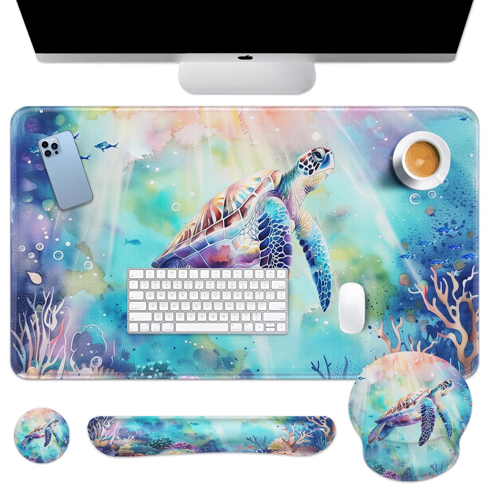 Britimes Keyboard Mouse Pad Set, 4 in 1 Desk Mat Set, Pink Rose Gold