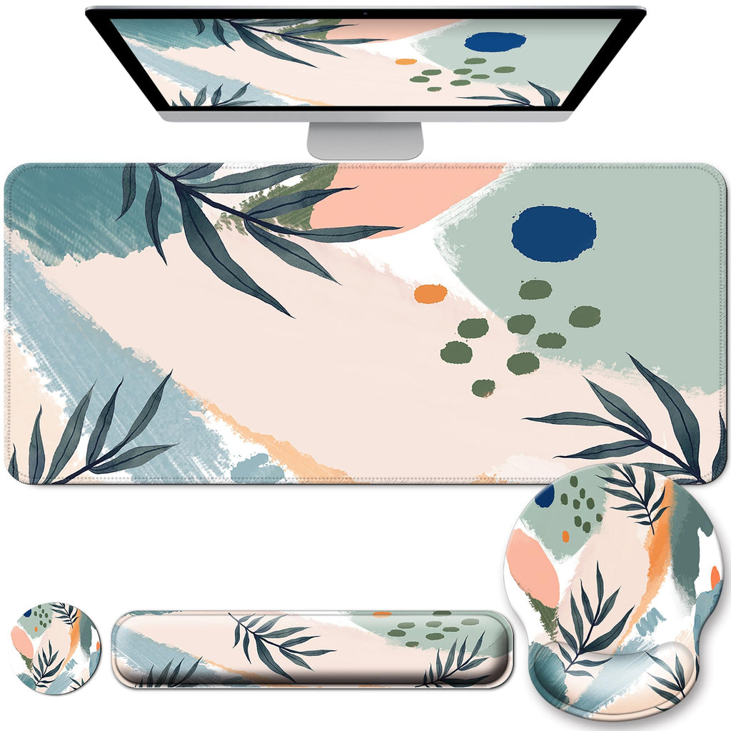 Desk Mat Set Keyboard and Mouse Pad with Wrist Rest Support