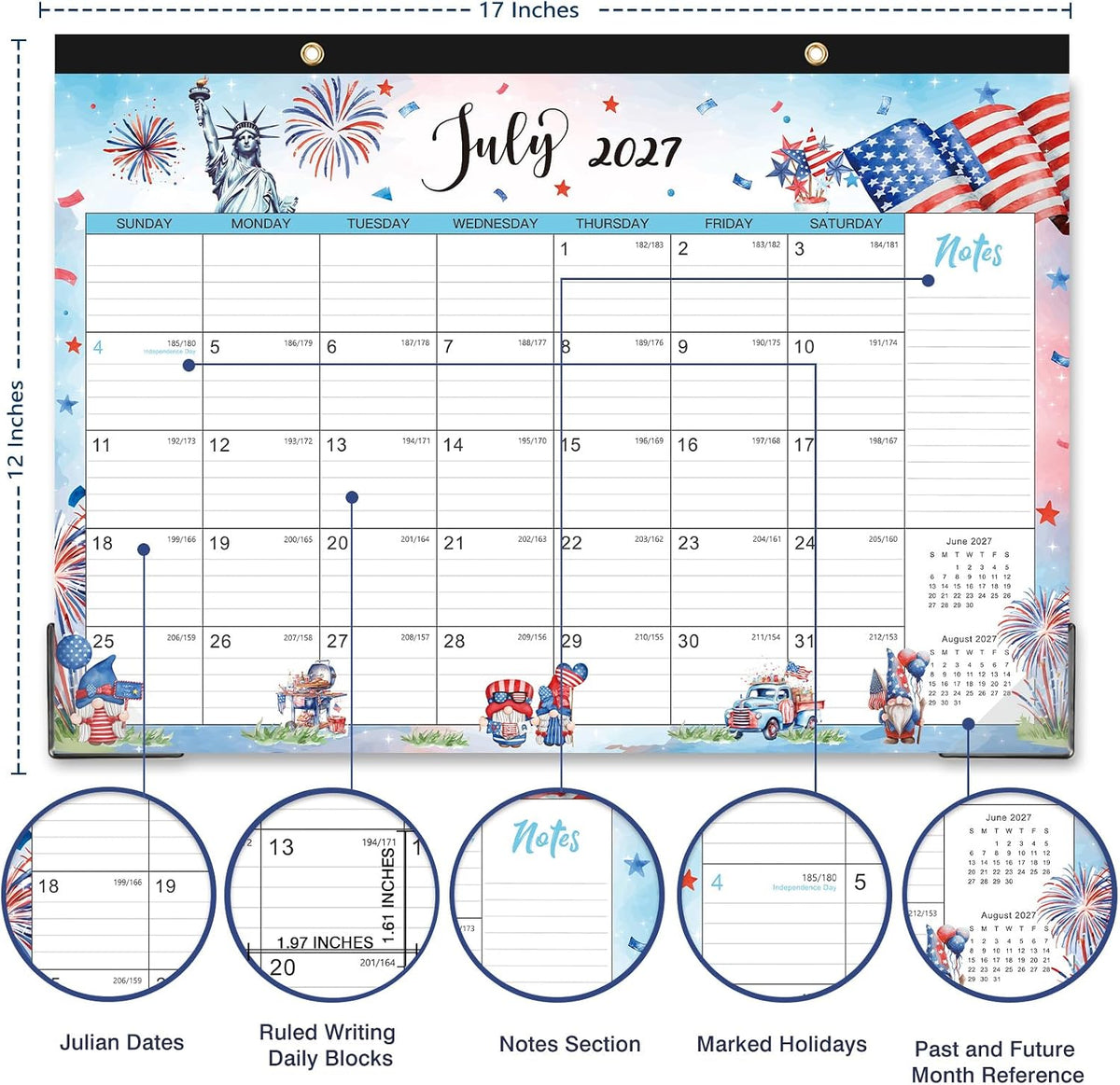 2027 Desk Calendar - 2027 Calendar, Jan. 2027 - Dec. 2027, 17”x 12”