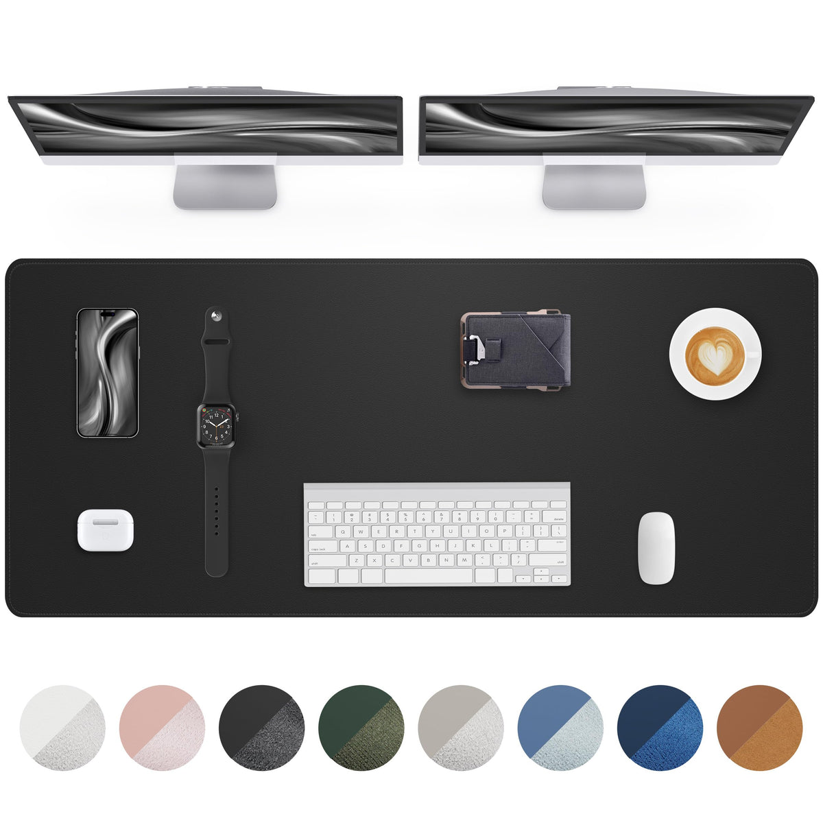 AFIING Large Desk Mat 55" x 24" - PU Leather Desk Pad Protector, Waterproof Non-Slip Extended Mouse Pad for Office Desk, Keyboard, Laptop and Home Workspace (Black)