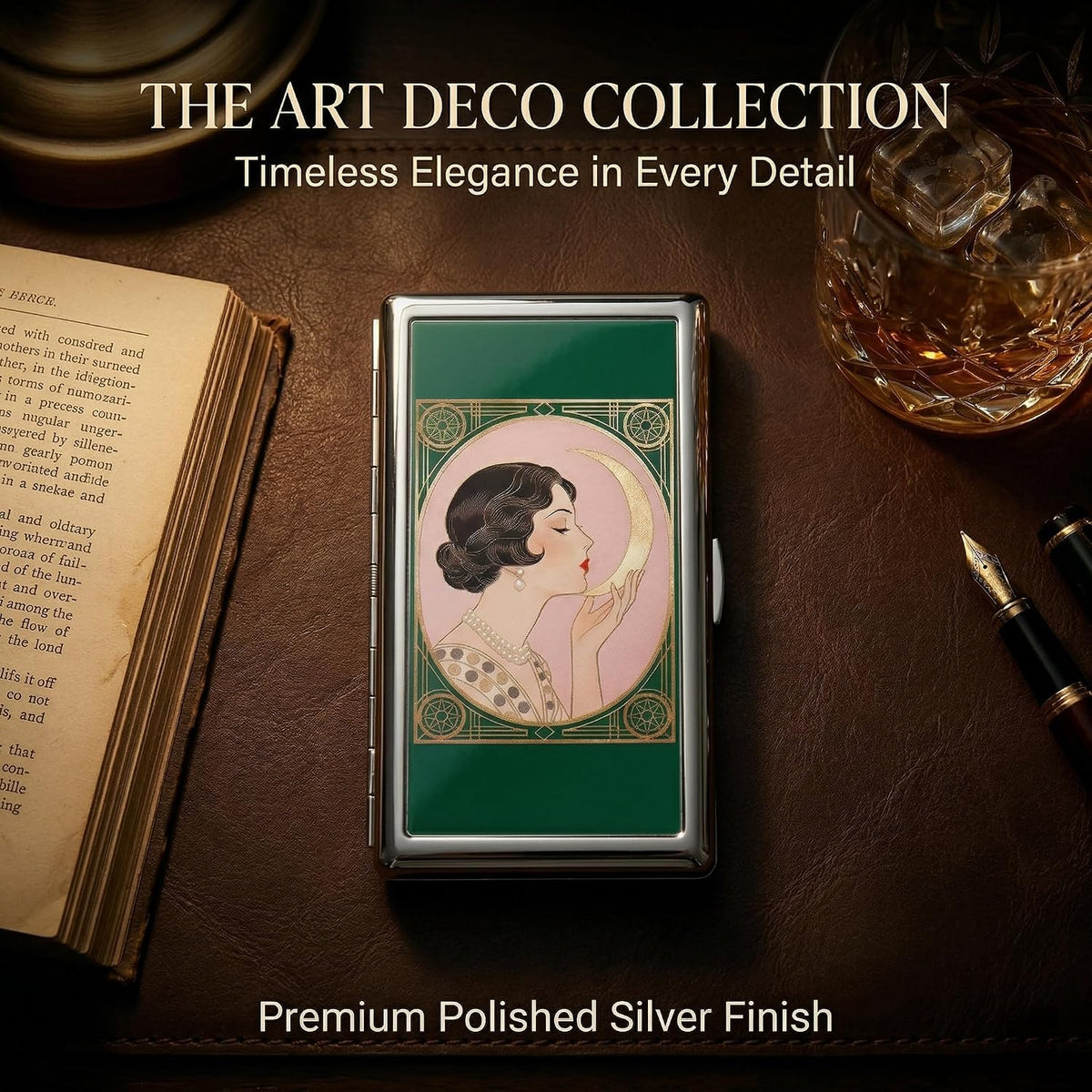 Vintage Art Deco Versatile Card & Cash Case, Slim Metal Wallet for Women Men Credit ID Business Cards (#A)