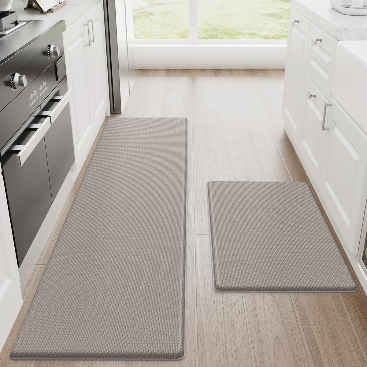 StepRite Kitchen Mats for Floor, 2-Piece Anti-Fatigue Kitchen Rugs, Black