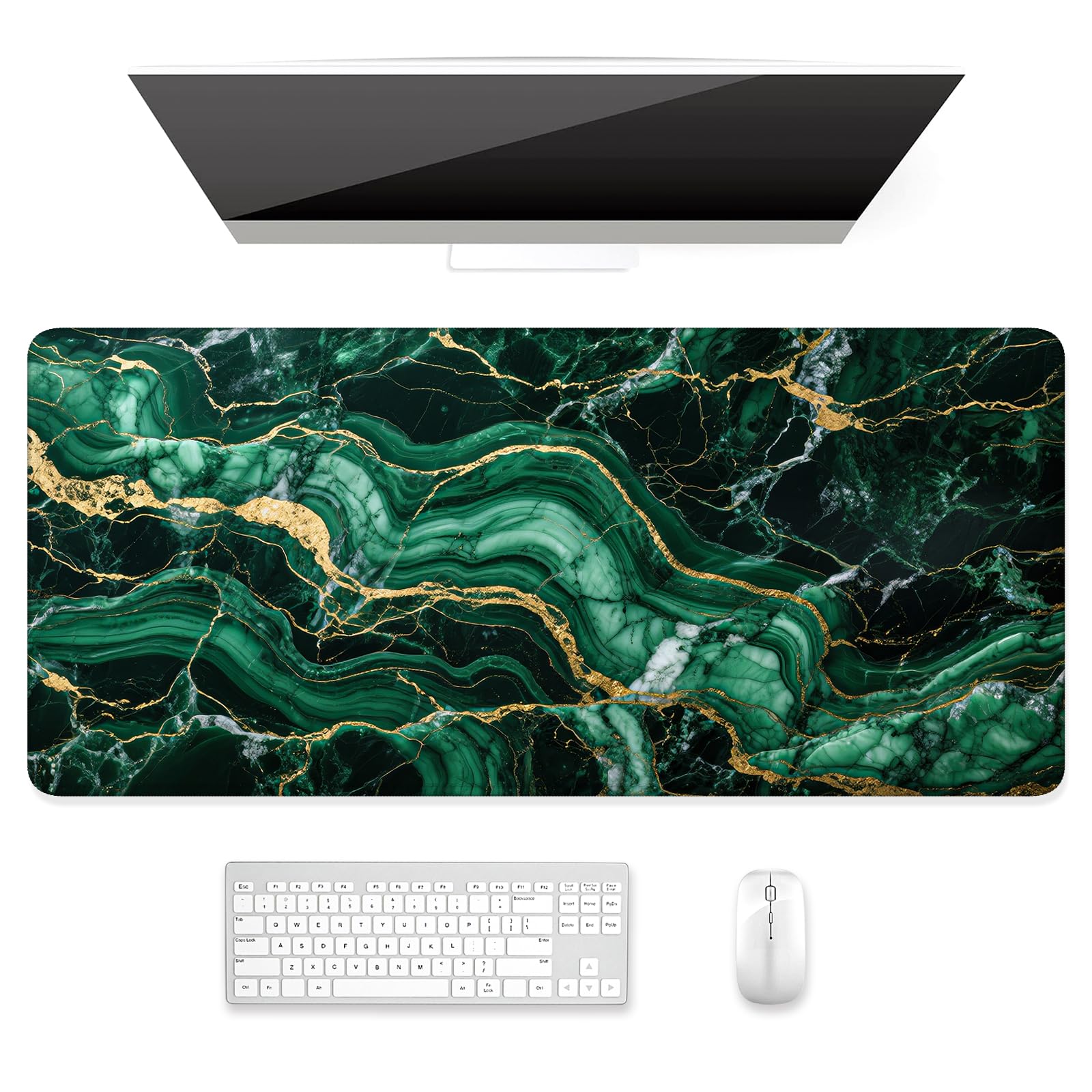 Auhoahsil Desk Mat, Ultra Large Mouse Pad, XXL Gaming Mousepad, Green Tropical Leaves Deskpad, Big Extended Full Size Mouse Pad, Desktop Desk Matt for Keyboard, Laptop & Computer, 35.5 x 15.7 in