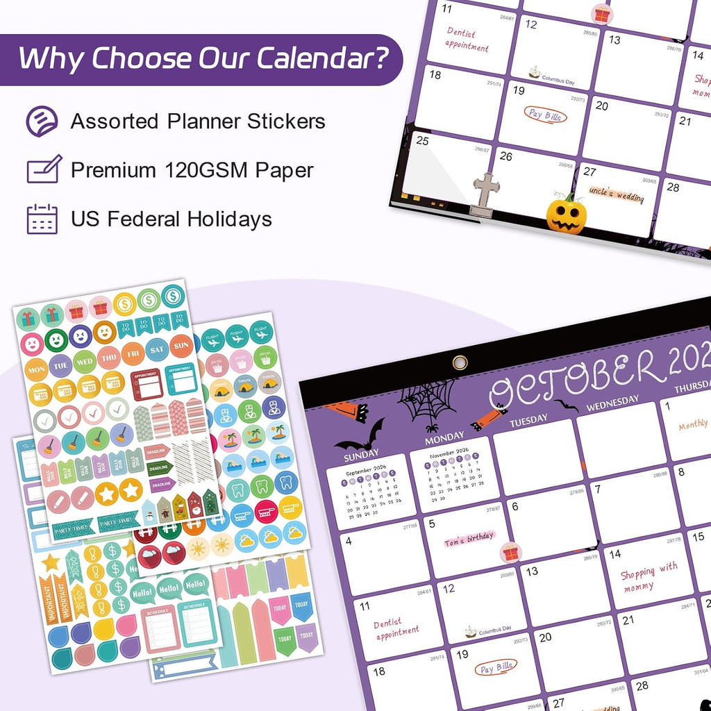 Desk Calendar 2026-2027, 15 Month Oct 2026 - Dec 2027, 17x12,Colorful