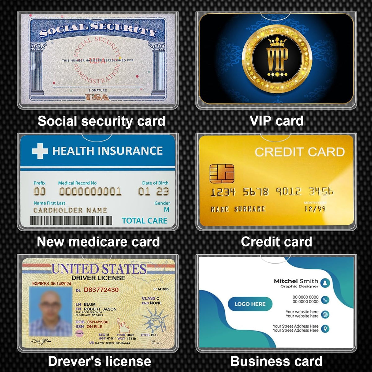 10 Pack Social Security Card Protector Medicare New Credit Card Holder,24 Mil Soft Clear Card for Waterproof SSN Card Protector，ID/Debit/Credit Card Covers Sleeve(10)