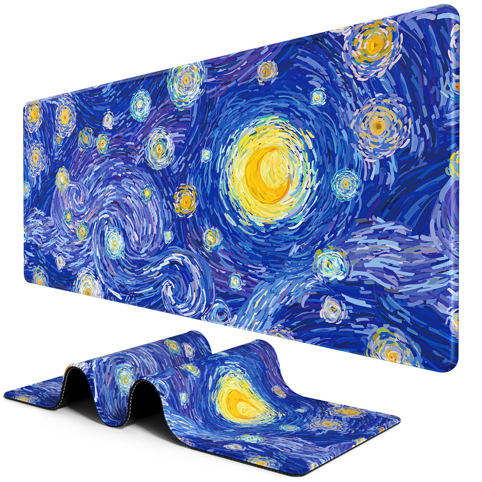BOSOBO Extended Gaming Desk Mat, XXL Full Cover 31.5 x 11.8 Inches, Black Leopard Print
