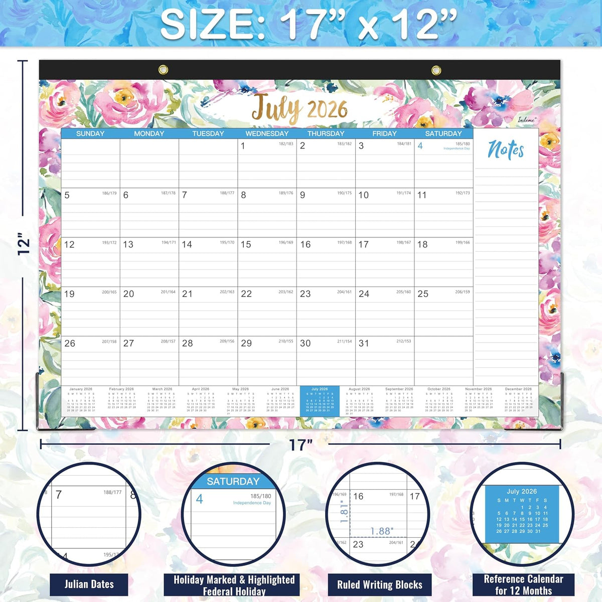 Desk Calendar 2026-2027 - Jul. 2026 - Dec. 2027, 18 Months Large Monthly Desk Calendar 2026-2027, 17" x 12", Desk Pad, Large Ruled Blocks, To-do List & Notes