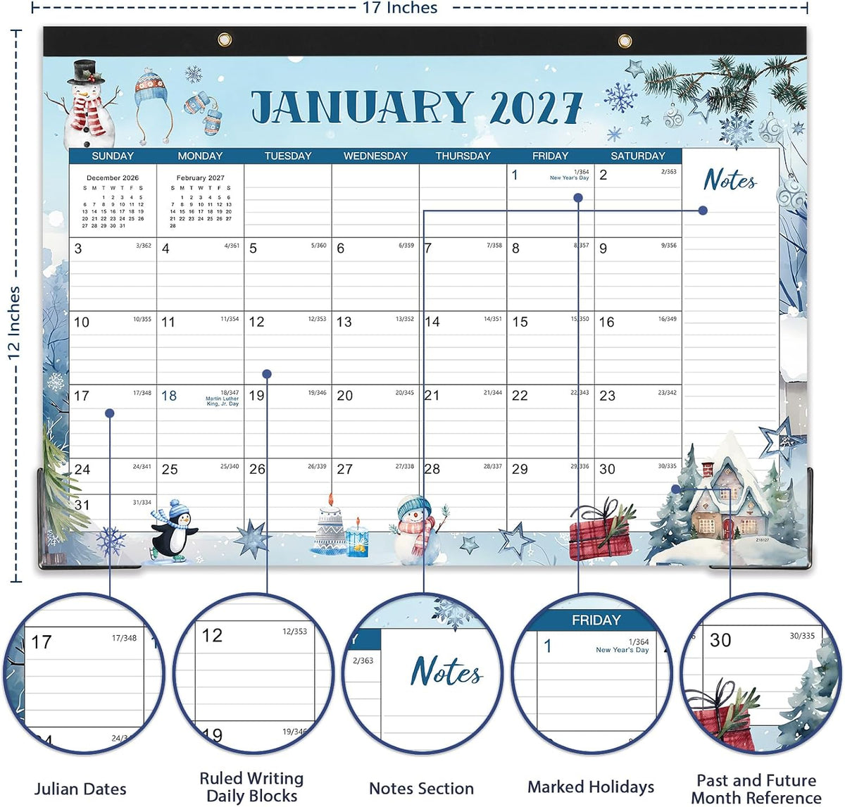 2027 Desk Calendar - 12 Monthly Large Desk/Wall Calendar, 17" x 12"