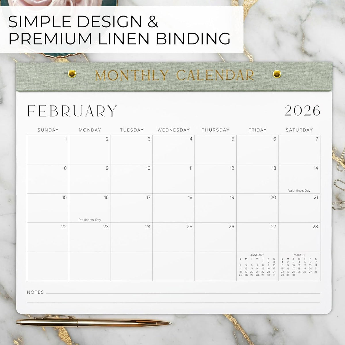 Aesthetic 2026-2027 Desk Calendar - Runs From January 2026 Until July 2027