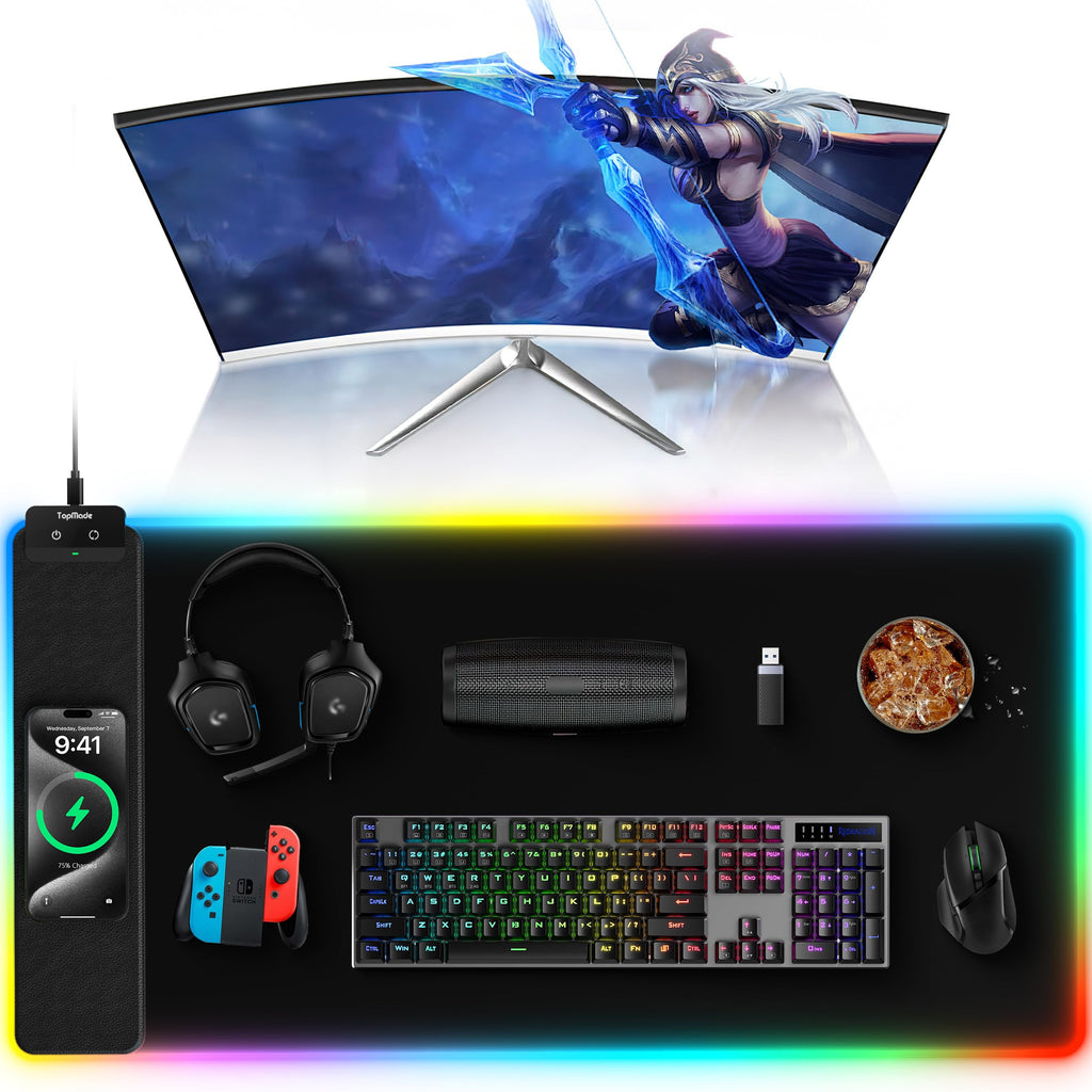 TopMade Wireless Charging Mouse Pad, 31.5"x15.75" XXL Large Desk Pad