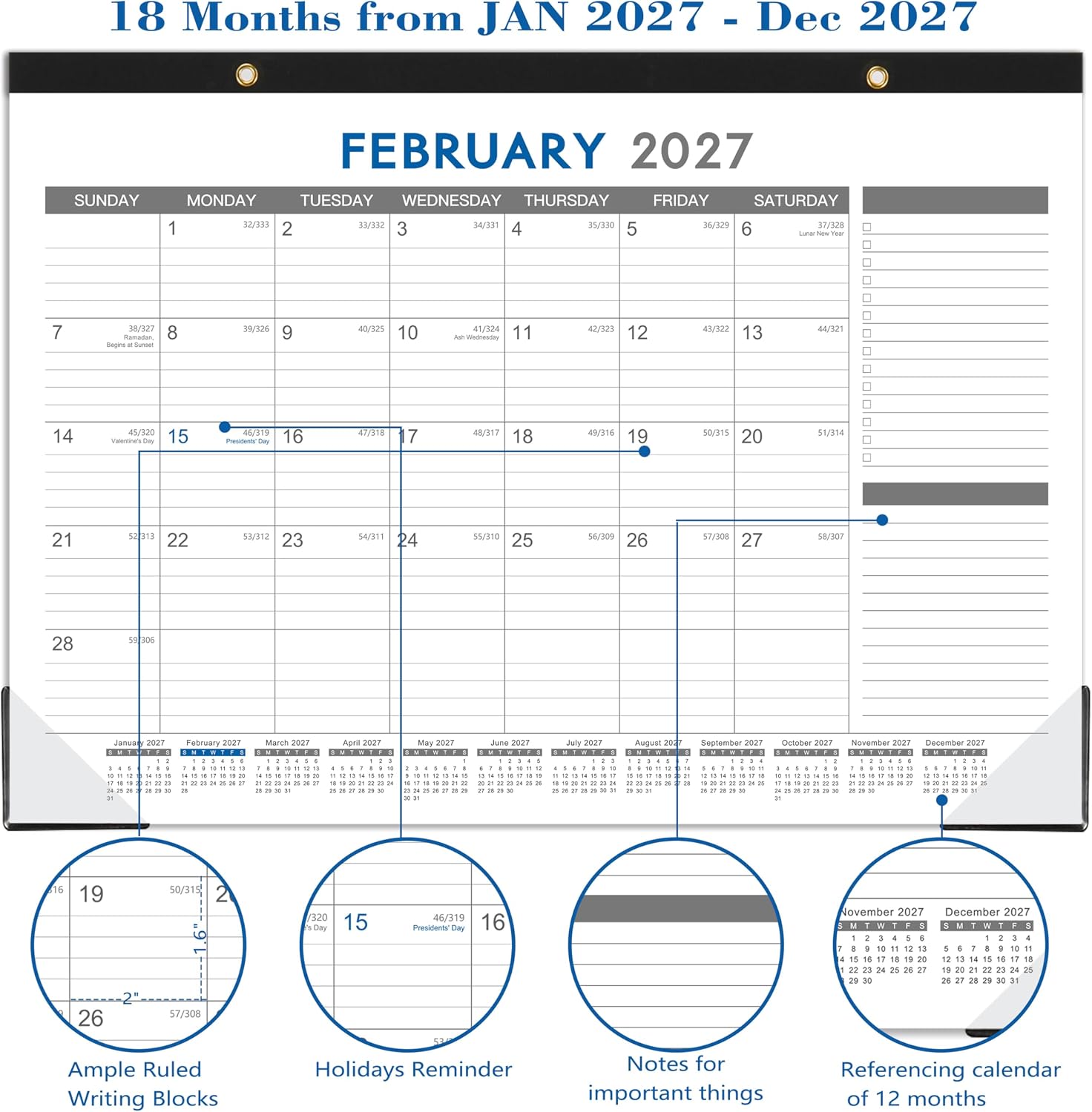 2027 Desk Calendar - 12 Months Calendar from January 2027 to December 2027