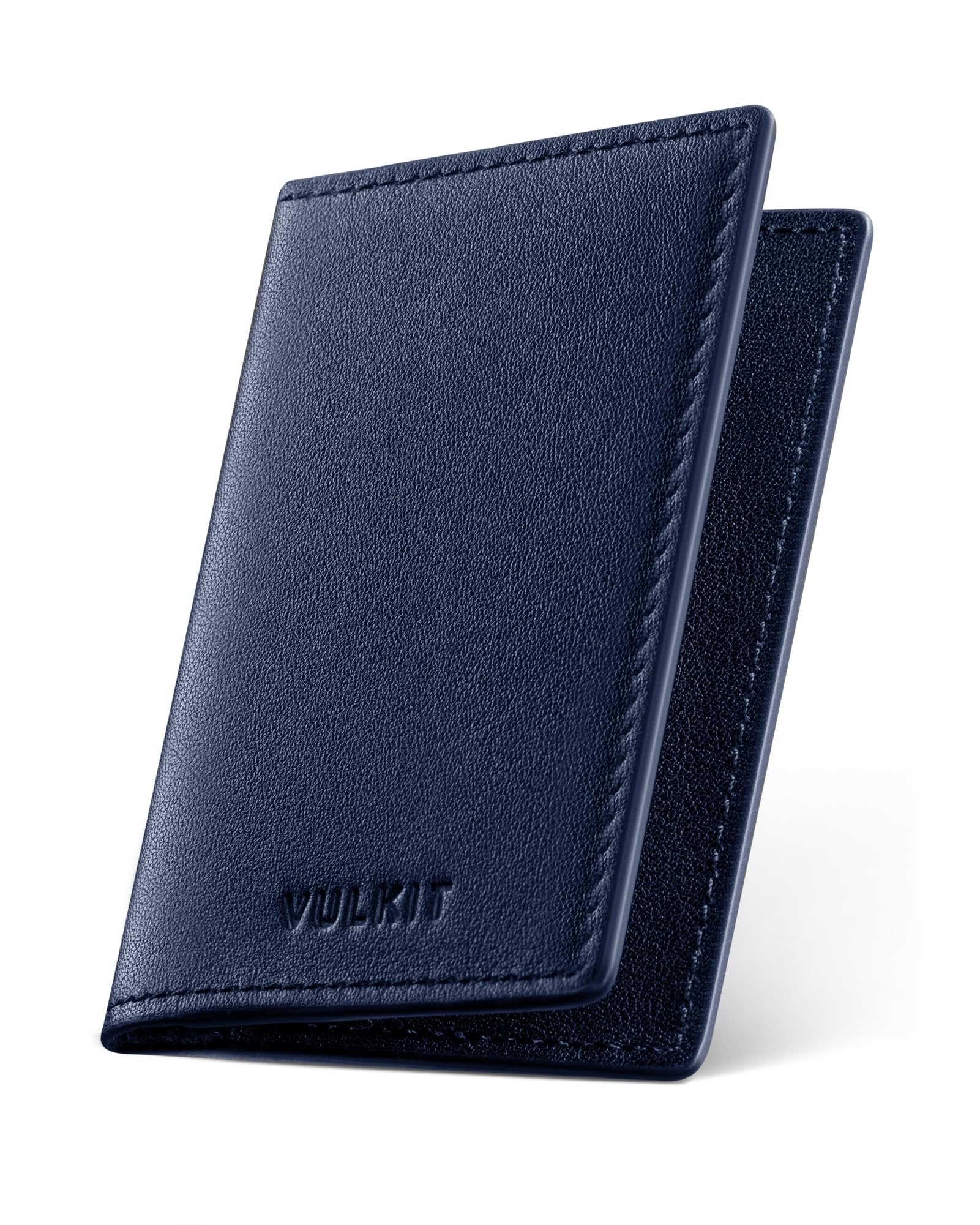VULKIT Leather Business Card Holder 2 Sided Slim Business Name Card Organizer for Men or Women, Up to hold 20 cards (Vintage Brown)